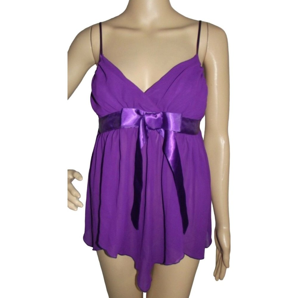 Fredericks Gown Sz Small Purple Satin Asymmetrical Wrap V-Neck Babydoll Cami Top